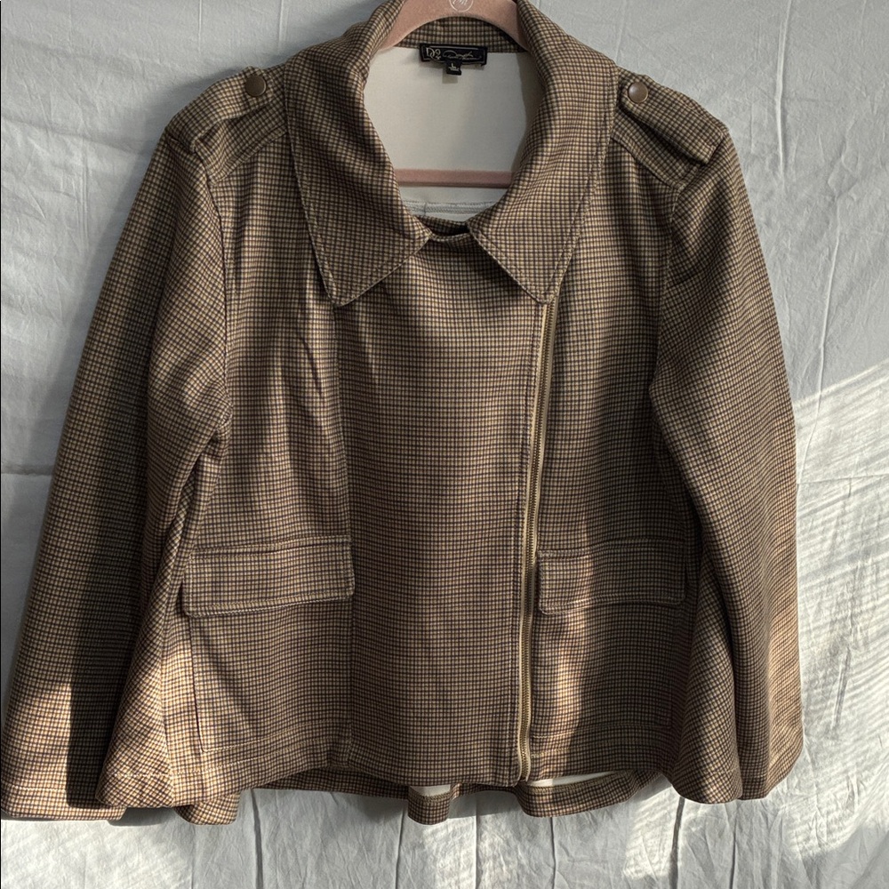 DG2 by Diane Gilman Brown Checkered Trench Coat
